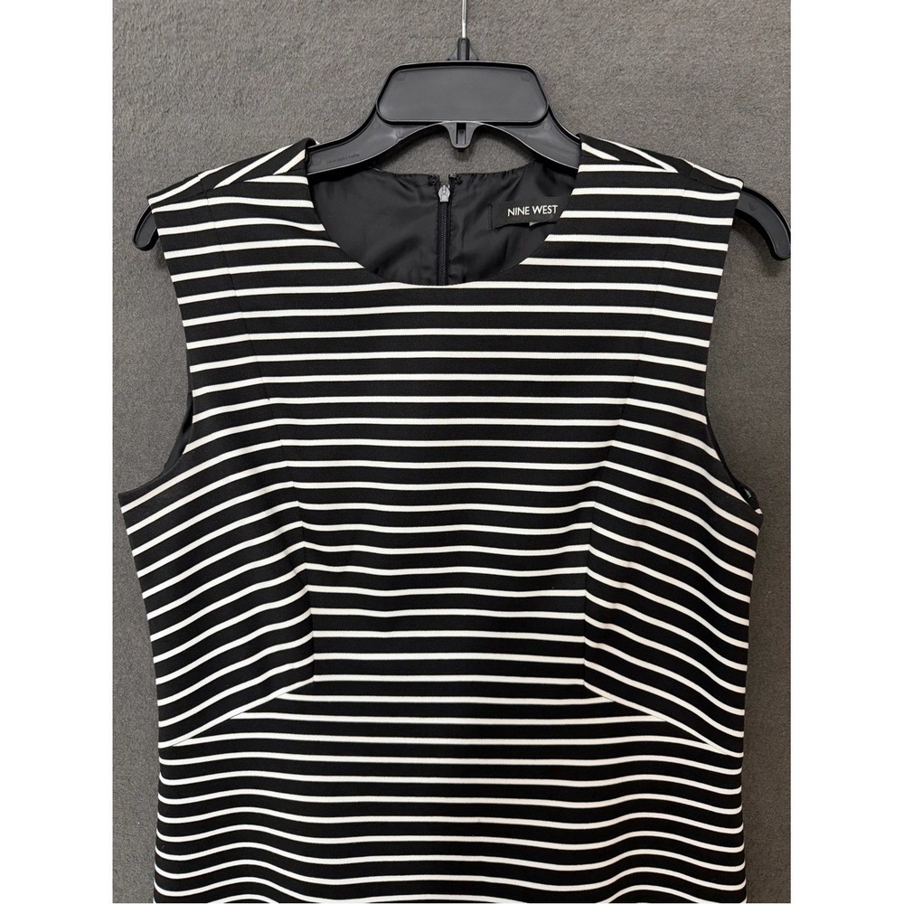 Nine West Black and White Striped Sleeveless Midi Dress SZ 8